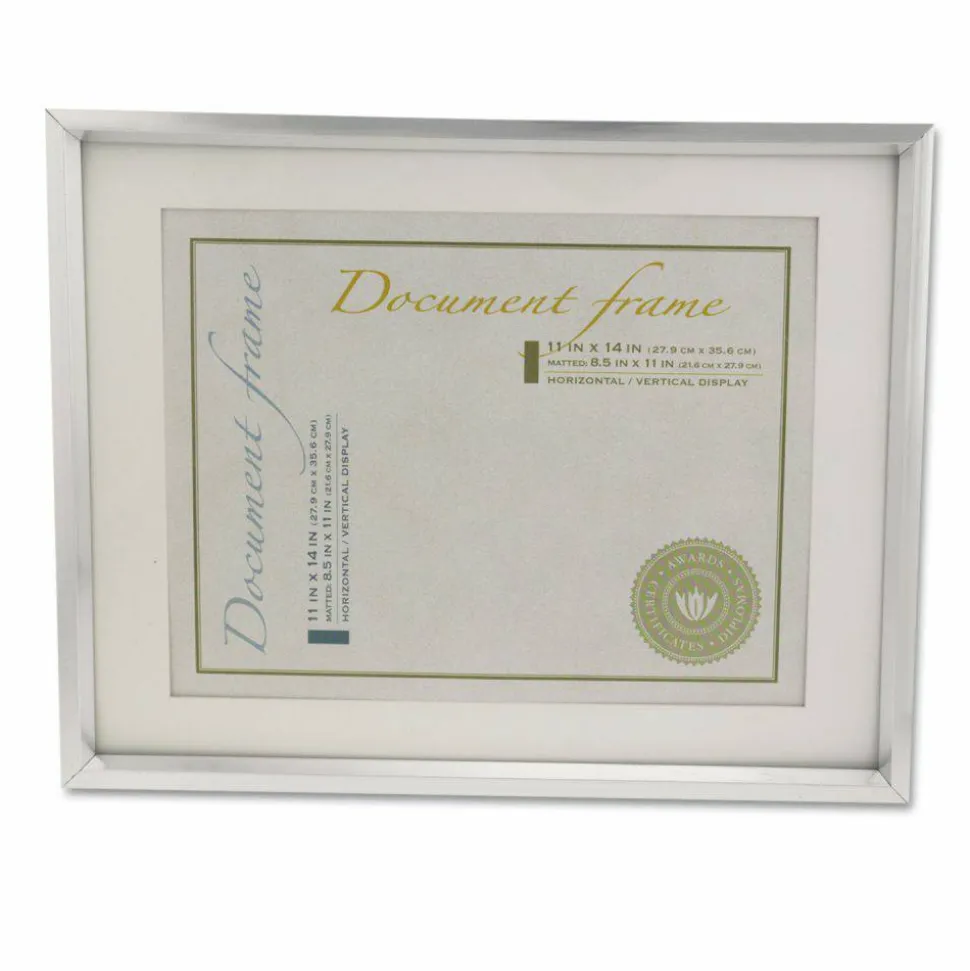 Universal Plastic Document Frame with Mat, 11 x 14 and 8.5 x 11 Inserts, Metallic Silver