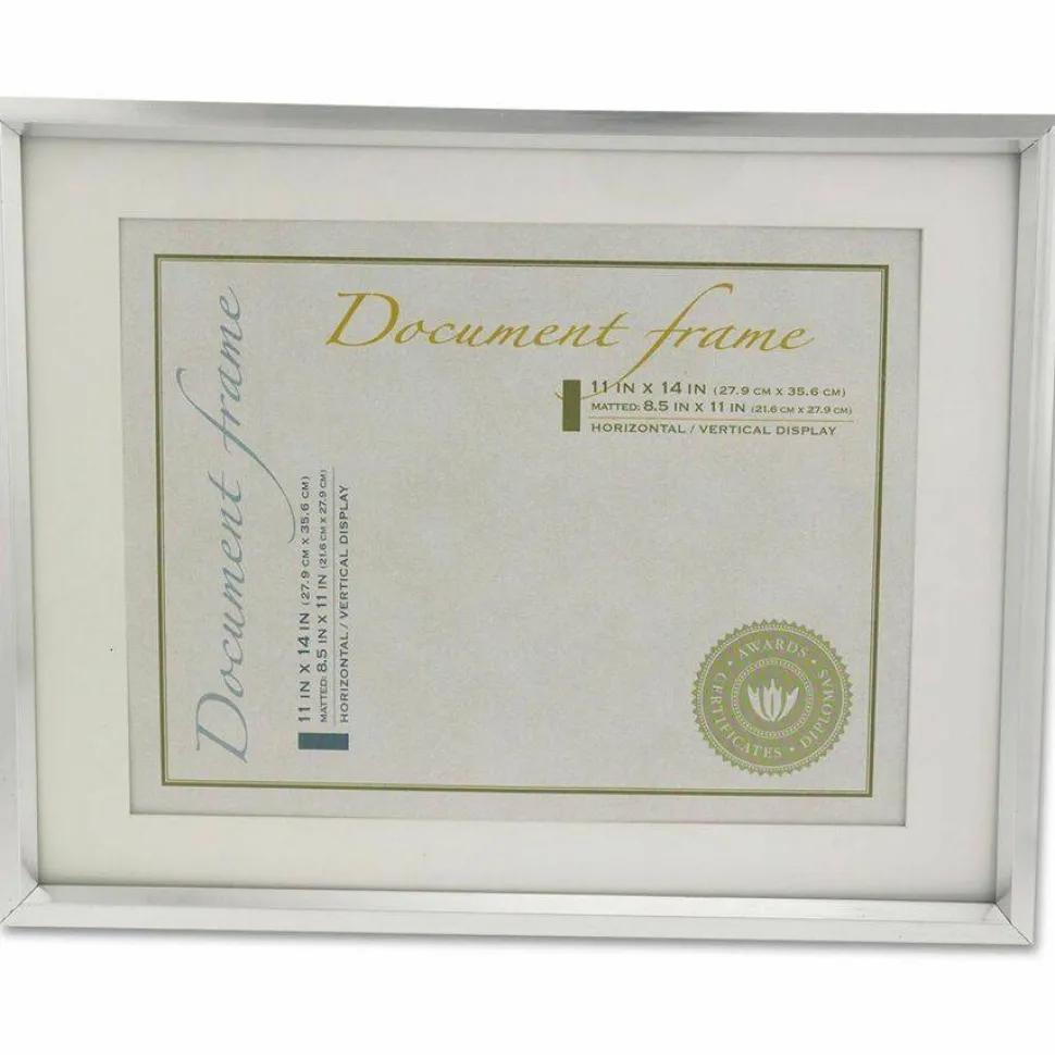 Universal Plastic Document Frame with Mat, 11 x 14 and 8.5 x 11 Inserts, Metallic Silver