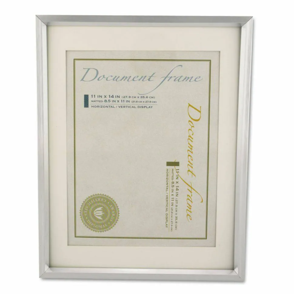 Universal Plastic Document Frame with Mat, 11 x 14 and 8.5 x 11 Inserts, Metallic Silver
