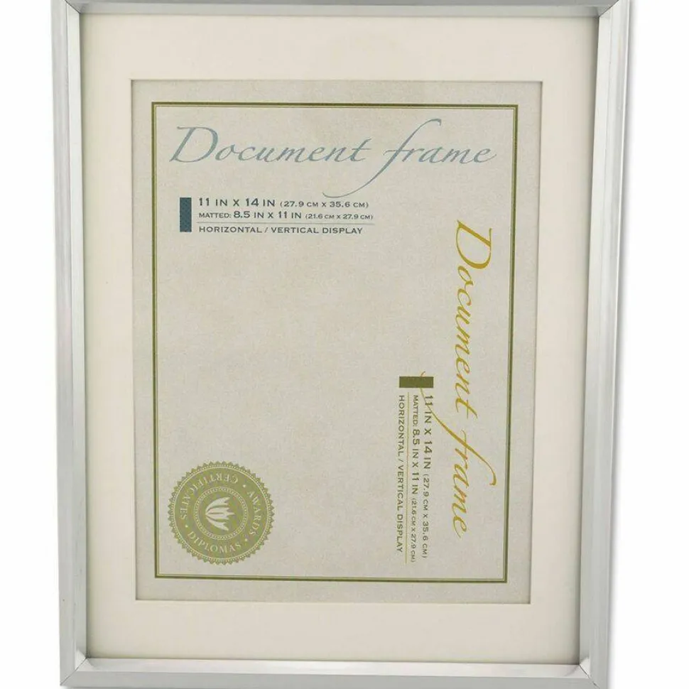 Universal Plastic Document Frame with Mat, 11 x 14 and 8.5 x 11 Inserts, Metallic Silver