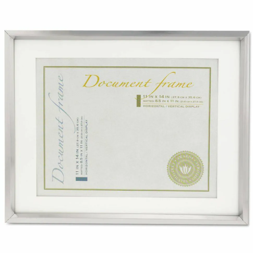 Universal Plastic Document Frame with Mat, 11 x 14 and 8.5 x 11 Inserts, Metallic Silver