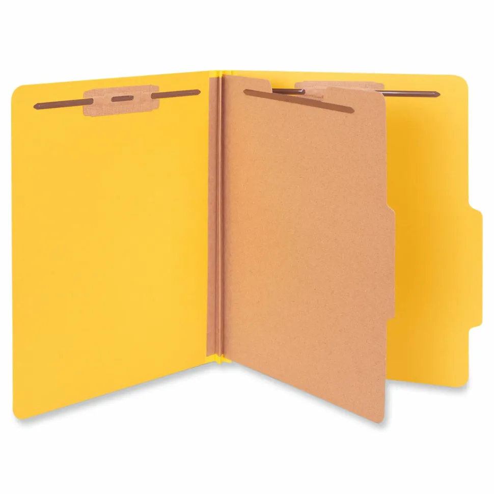 Universal Pressboard Classification Folders, 2/5-Cut Tab, Expands 2", 1 Divider, 4 Fasteners, Letter Size, Yellow, 10/Box