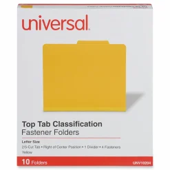 Universal Pressboard Classification Folders, 2/5-Cut Tab, Expands 2", 1 Divider, 4 Fasteners, Letter Size, Yellow, 10/Box