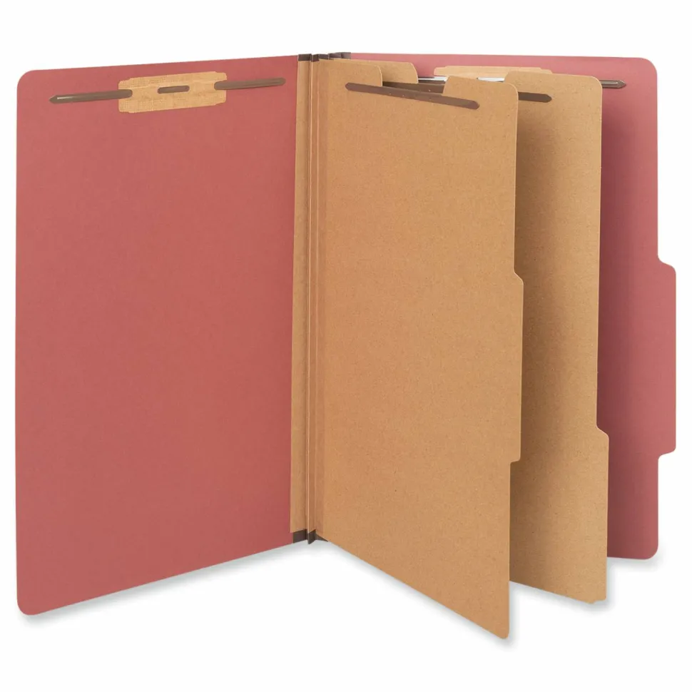 Universal Pressboard Classification Folders, 2/5-Cut Tab: Right of Center, Expands 2", 2 Dividers, 6 Fasteners, Legal Size, Red, 10/Box