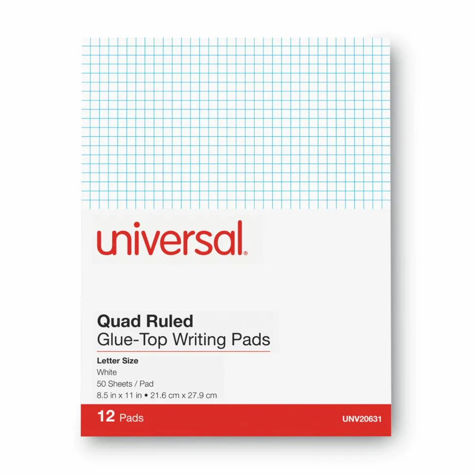 Universal Quadrille-Rule Glue Top Pads, Quadrille Rule (4 sq/in), (50) White 8.5 x 11 Sheets, Dozen