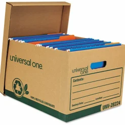 Universal Recycled Heavy-Duty Record Storage Box, Letter/Legal Files, Kraft/Green, 12/Carton
