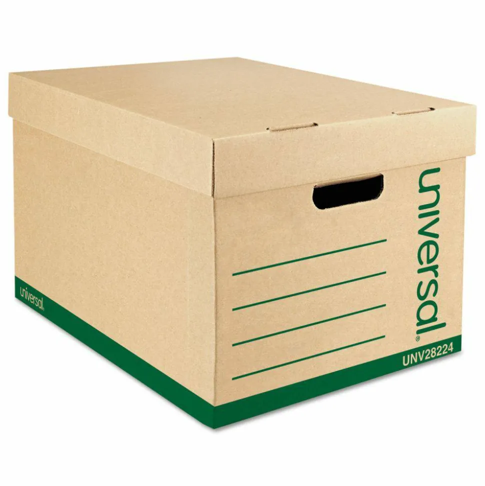 Universal Recycled Heavy-Duty Record Storage Box, Letter/Legal Files, Kraft/Green, 12/Carton