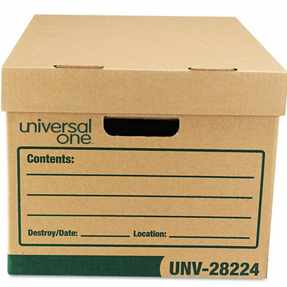 Universal Recycled Heavy-Duty Record Storage Box, Letter/Legal Files, Kraft/Green, 12/Carton