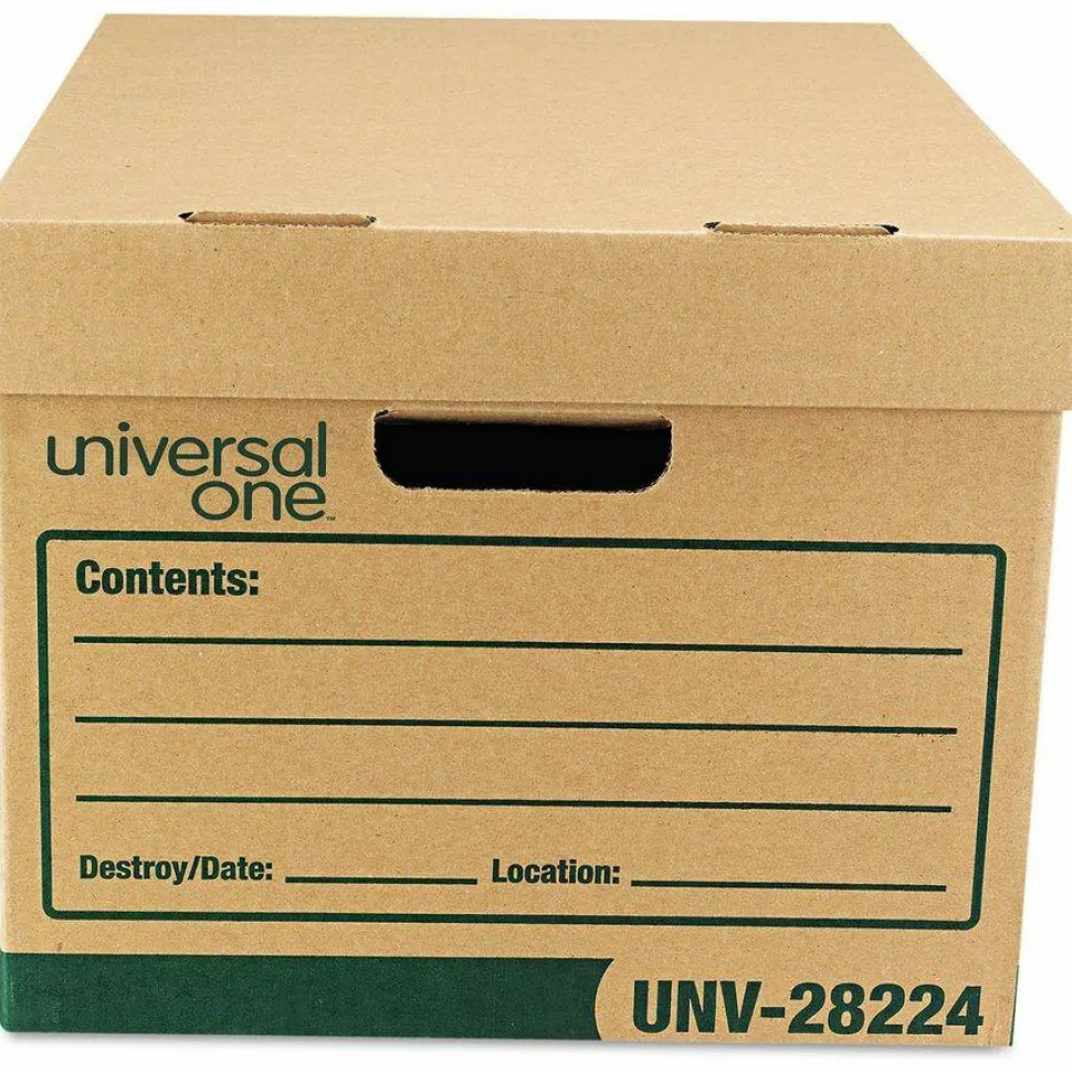 Universal Recycled Heavy-Duty Record Storage Box, Letter/Legal Files, Kraft/Green, 12/Carton