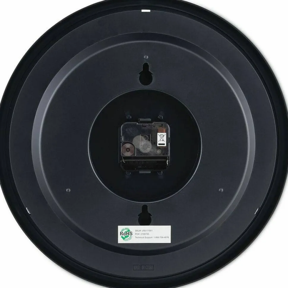 Universal Round Wall Clock, 13.5" Overall Diameter, Black Case, 1 AA (sold separately)