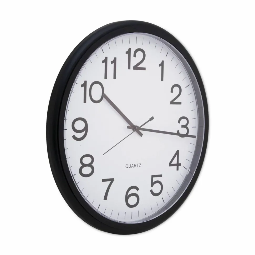 Universal Round Wall Clock, 13.5" Overall Diameter, Black Case, 1 AA (sold separately)