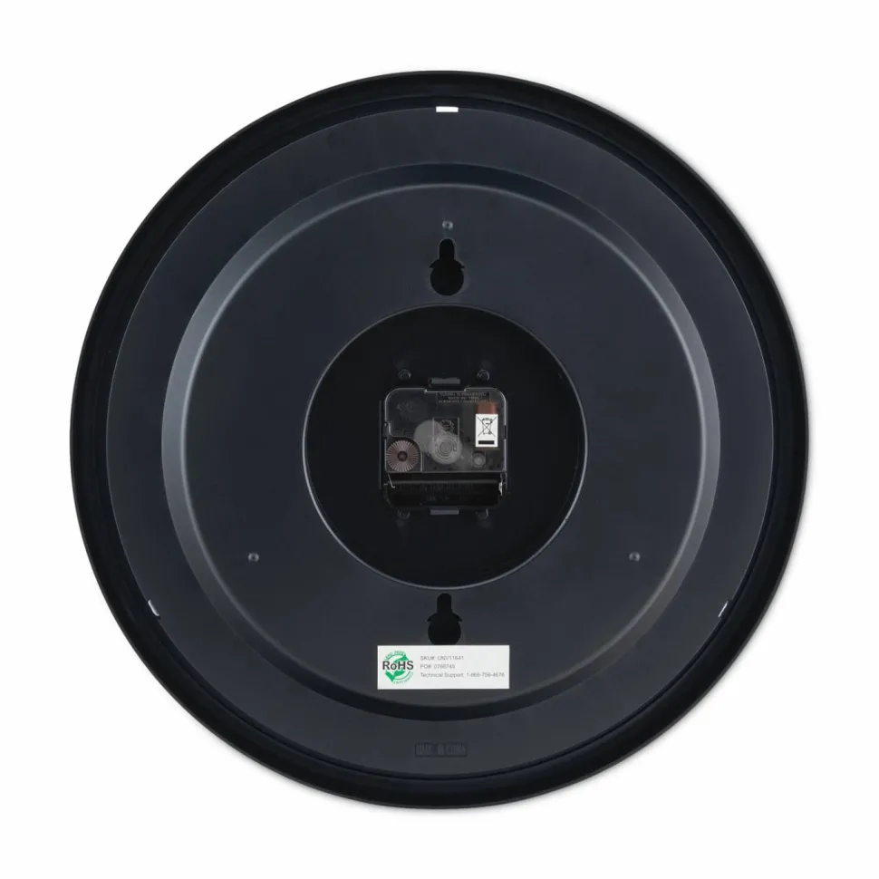 Universal Round Wall Clock, 13.5" Overall Diameter, Black Case, 1 AA (sold separately)