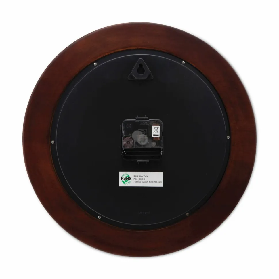 Universal Round Wood Wall Clock, 12.75" Overall Diameter, Cherry Case, 1 AA (sold separately)