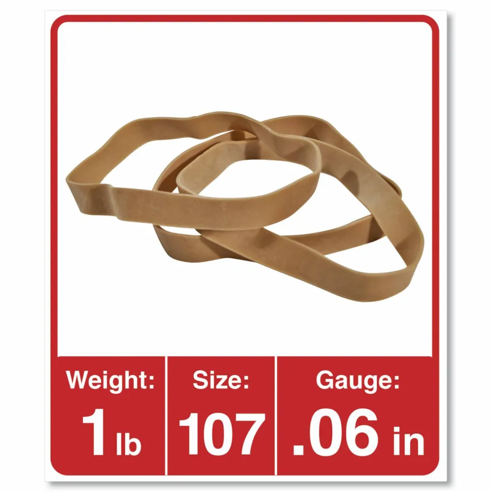Universal Rubber Bands, Size 107, 0.06" Gauge, Beige, 1 lb Box, 40/Pack