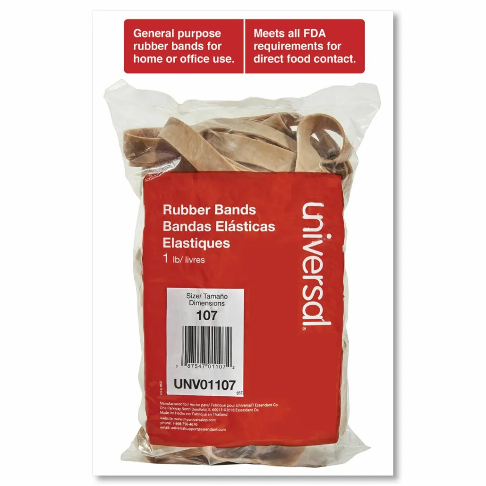 Universal Rubber Bands, Size 107, 0.06" Gauge, Beige, 1 lb Box, 40/Pack