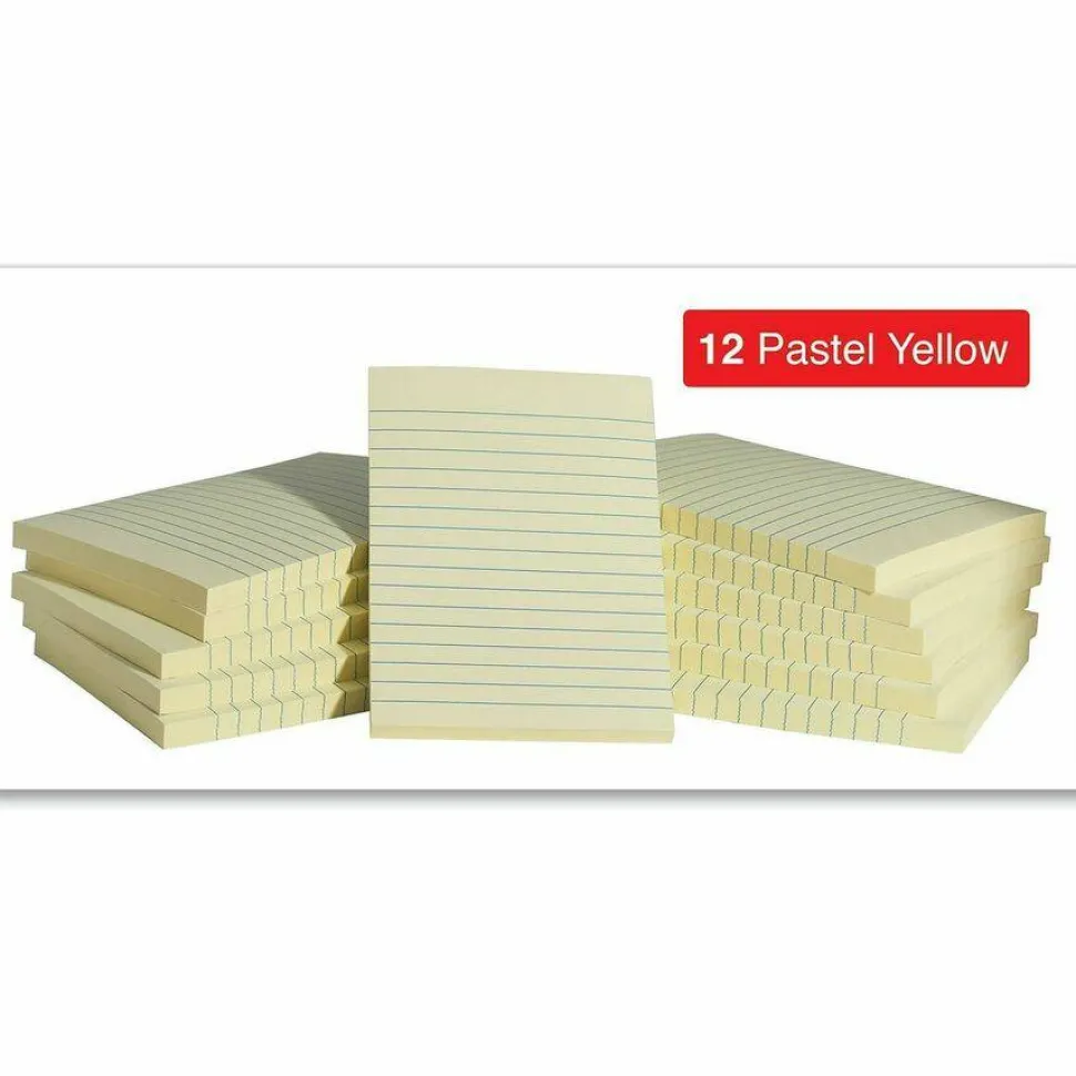 Universal Self-Stick Note Pads, Note Ruled, 4" x 6", Yellow, 100 Sheets/Pad, 12 Pads/Pack