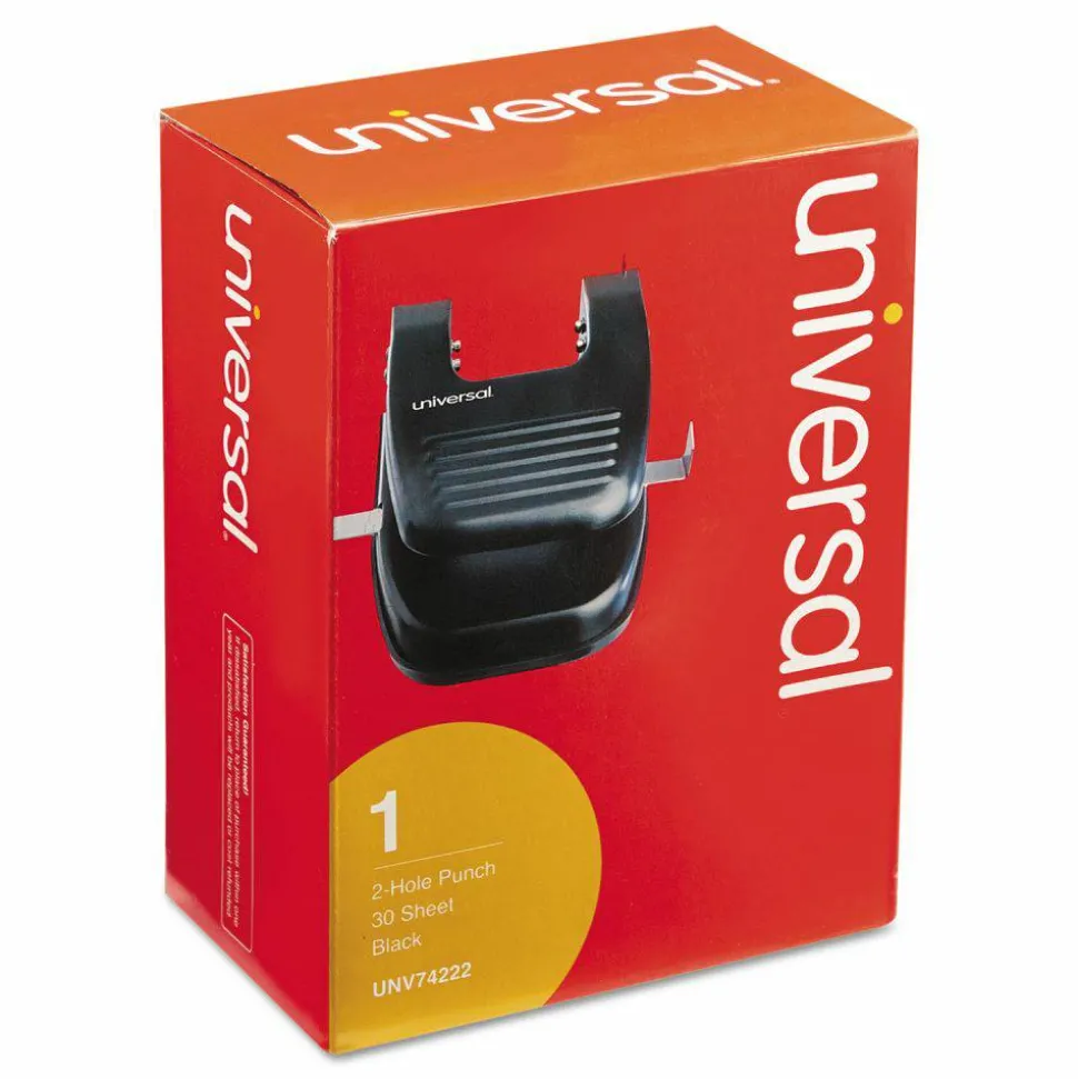 Universal 30-Sheet Two-Hole Punch, 9/32" Holes, Black