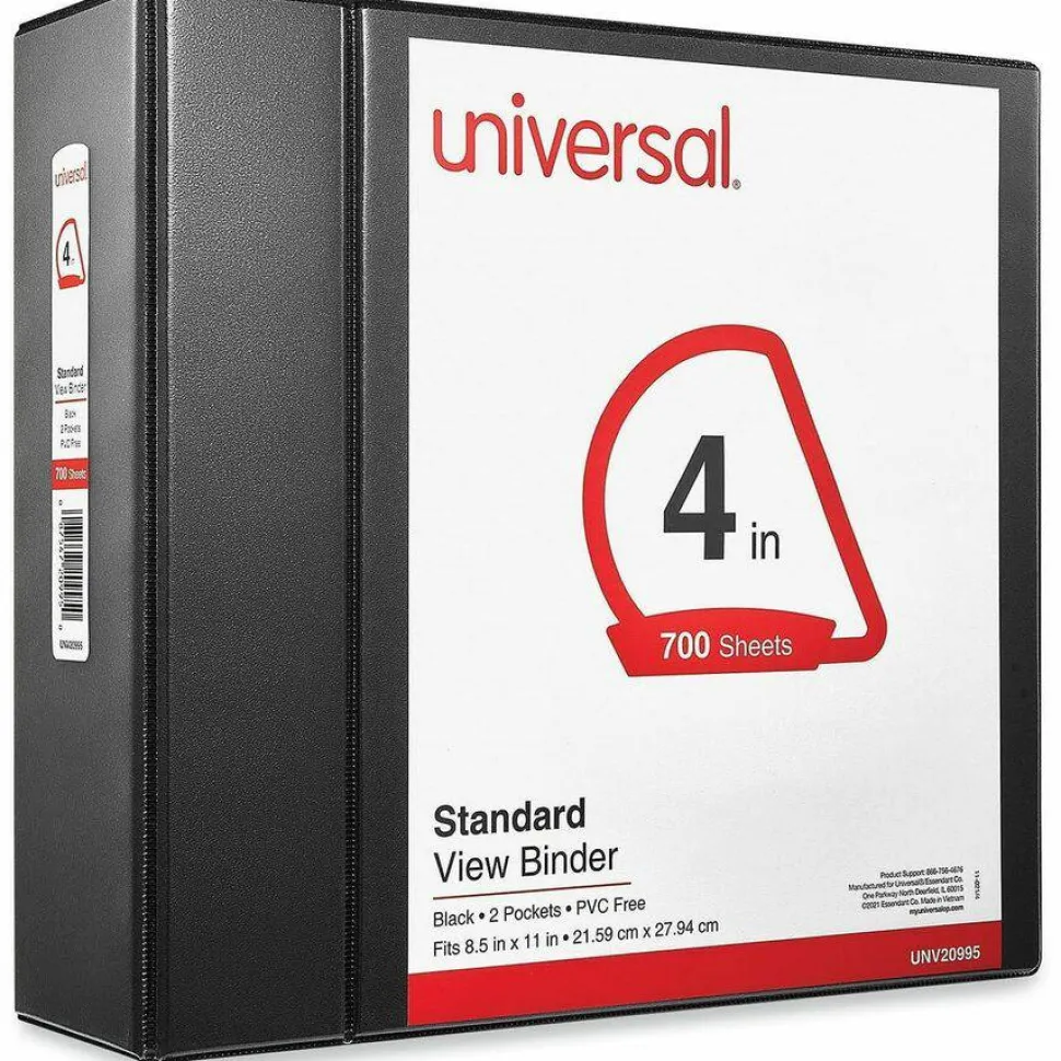 Universal Slant D-Ring View Binder, 3 Rings, 4" Capacity, 11 x 8.5, Black