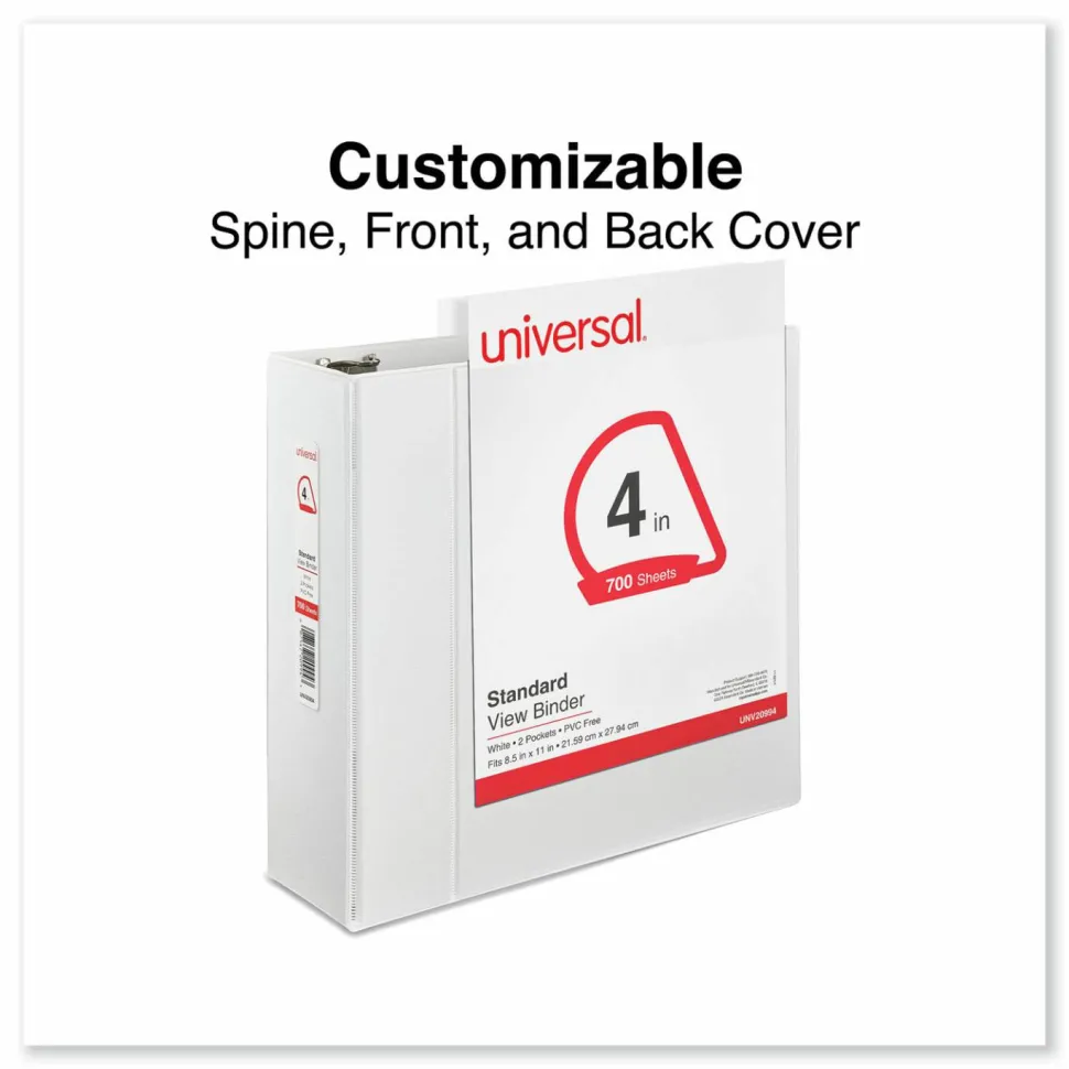 Universal Slant D-Ring View Binder, 3 Rings, 4" Capacity, 11 x 8.5, White