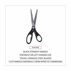 Universal Stainless Steel Office Scissors, 7" Long, 3" Cut Length, Straight Black Handle