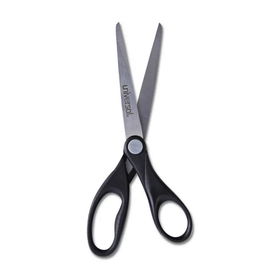 Universal Stainless Steel Office Scissors, 7" Long, 3" Cut Length, Straight Black Handle