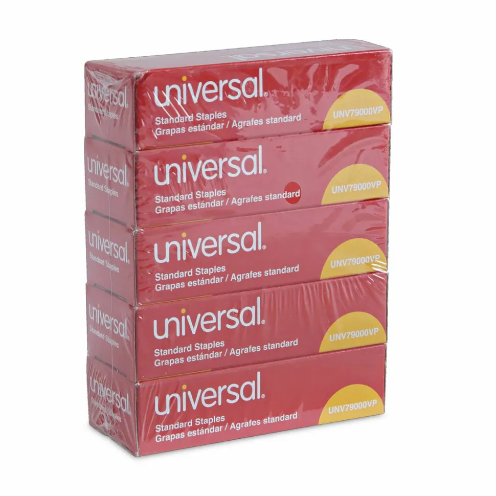 Universal Standard Chisel Point Staples, 0.25" Leg, 0.5" Crown, Steel, 5,000/Box, 5 Boxes/Pack, 25,000/Pack