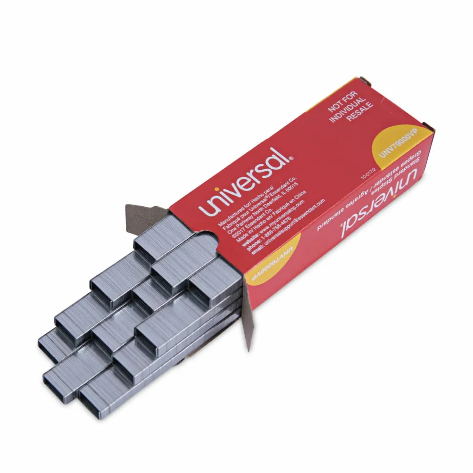 Universal Standard Chisel Point Staples, 0.25" Leg, 0.5" Crown, Steel, 5,000/Box, 5 Boxes/Pack, 25,000/Pack