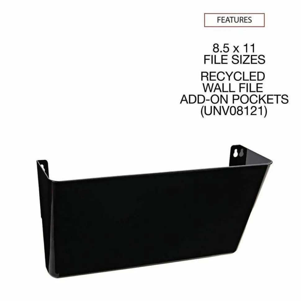Universal Wall File Pockets, Plastic, Letter Size, 13" x 4.13" x 7", Black