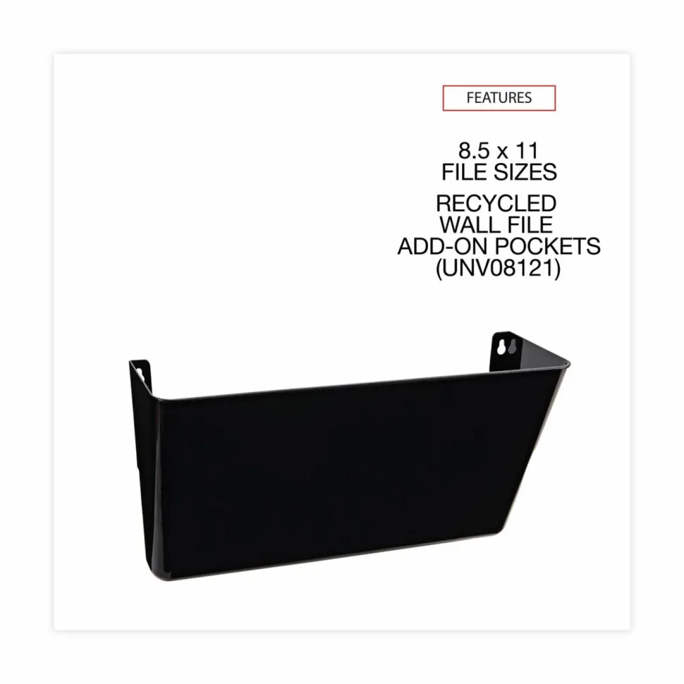 Universal Wall File Pockets, Plastic, Letter Size, 13" x 4.13" x 7", Black