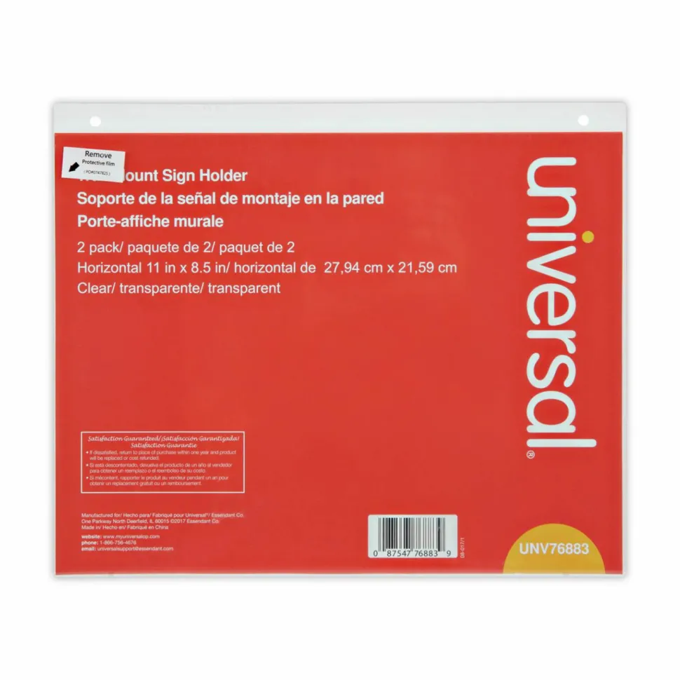 Universal Wall Mount Sign Holder, 11 x 8.5, Horizontal, Clear, 2/Pack