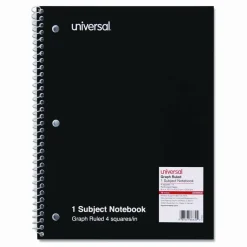 Universal Wirebound Notebook, 1-Subject, Quadrille Rule (4 sq/in), Black Cover, (70) 10.5 x 8 Sheets