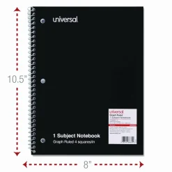 Universal Wirebound Notebook, 1-Subject, Quadrille Rule (4 sq/in), Assorted Cover Colors, (70) 10.5 x 8 Sheets, 4/Pack