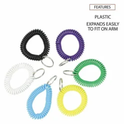 Universal Wrist Coil Plus Key Ring, Plastic, Assorted Colors, 6/Pack