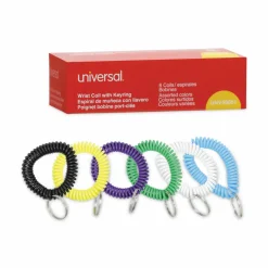 Universal Wrist Coil Plus Key Ring, Plastic, Assorted Colors, 6/Pack