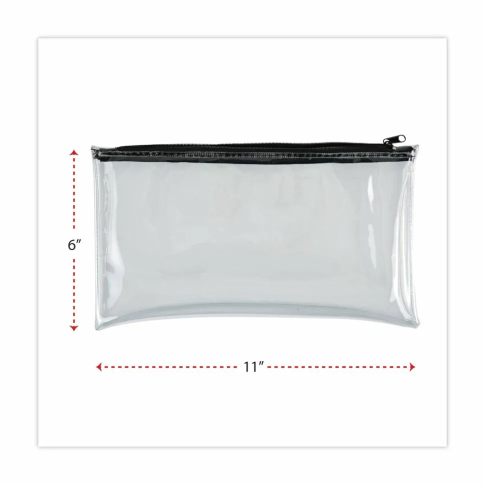 Universal Zippered Wallets/Cases, Polyethene, Toothed Zipper Closure, 11" x 6", Clear/Black, 2/Pack