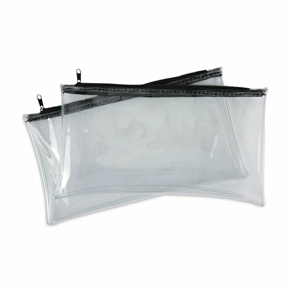 Universal Zippered Wallets/Cases, Polyethene, Toothed Zipper Closure, 11" x 6", Clear/Black, 2/Pack