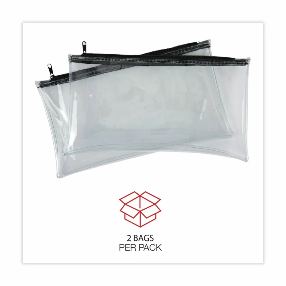 Universal Zippered Wallets/Cases, Polyethene, Toothed Zipper Closure, 11" x 6", Clear/Black, 2/Pack