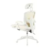 Vallori Mesh/Fabric High-Back Chair With Retractable Footrest, Cream/White, BIFMA Compliant