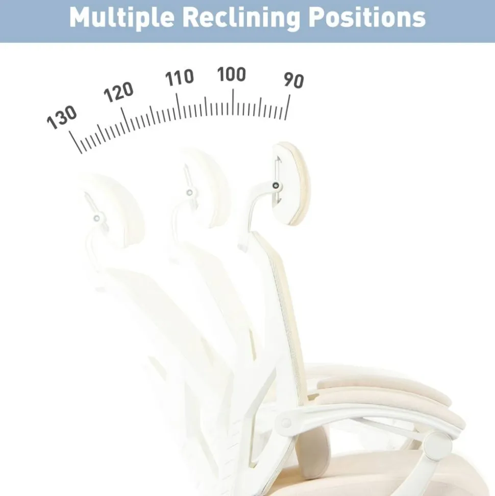 Vallori Mesh/Fabric High-Back Chair With Retractable Footrest, Cream/White, BIFMA Compliant