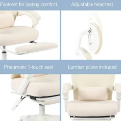 Vallori Mesh/Fabric High-Back Chair With Retractable Footrest, Cream/White, BIFMA Compliant