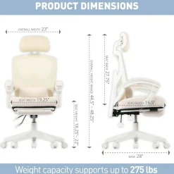 Vallori Mesh/Fabric High-Back Chair With Retractable Footrest, Cream/White, BIFMA Compliant