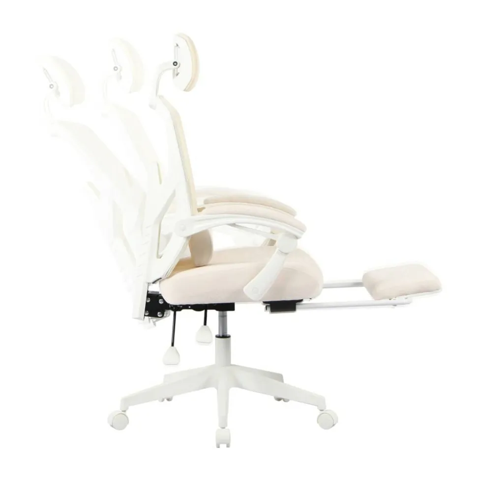 Vallori Mesh/Fabric High-Back Chair With Retractable Footrest, Cream/White, BIFMA Compliant