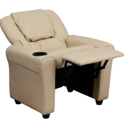 Vana Contemporary Beige Vinyl Kids Recliner with Cup Holder and Headrest