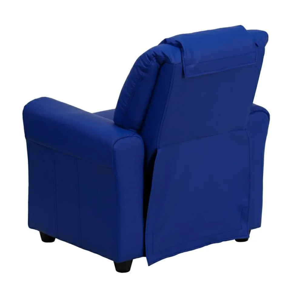 Vana Contemporary Blue Vinyl Kids Recliner with Cup Holder and Headrest
