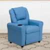 Vana Contemporary Light Blue Vinyl Kids Recliner with Cup Holder and Headrest