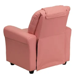 Vana Contemporary Pink Vinyl Kids Recliner with Cup Holder and Headrest