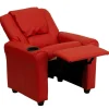 Vana Contemporary Red Vinyl Kids Recliner with Cup Holder and Headrest