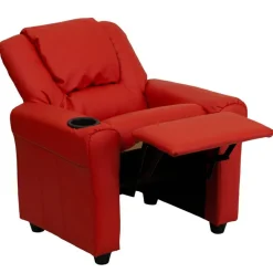 Vana Contemporary Red Vinyl Kids Recliner with Cup Holder and Headrest