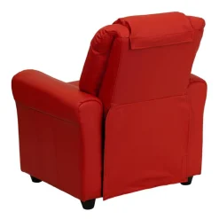 Vana Contemporary Red Vinyl Kids Recliner with Cup Holder and Headrest