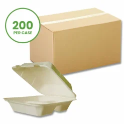 Vegware Nourish Molded Fiber Takeout Containers, , 3 Compartments, 7.9 x 7.9 x 2.9, White, Sugarcane, 200/Carton